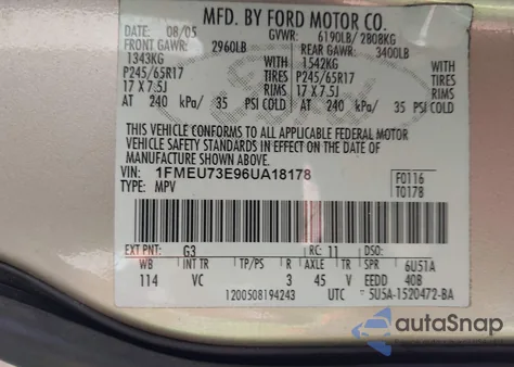 2006 Ford Explorer Xlt from USA, damaged, VIN 1FMEU73E96UA18178